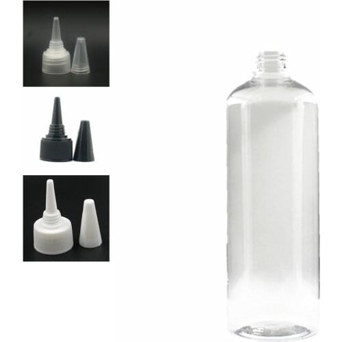 500ml empty plastic bottle , clear pet bottle with black/white/transparent Twist Top Caps, pointed mouth top cap