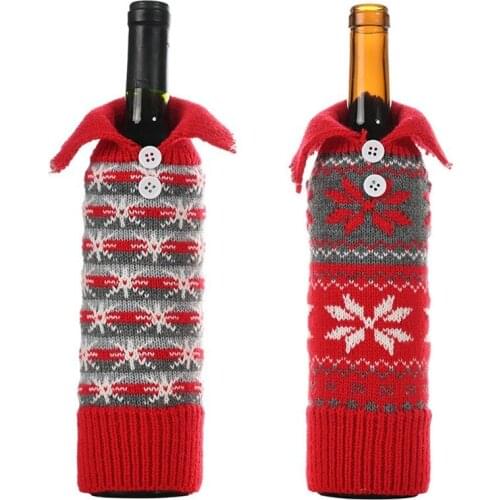 Christmas Red Wine Bottle Covers Bag Knitted Beautiful Snowflake PVC Champagne Bottle Covers Christmas Party Home Decor