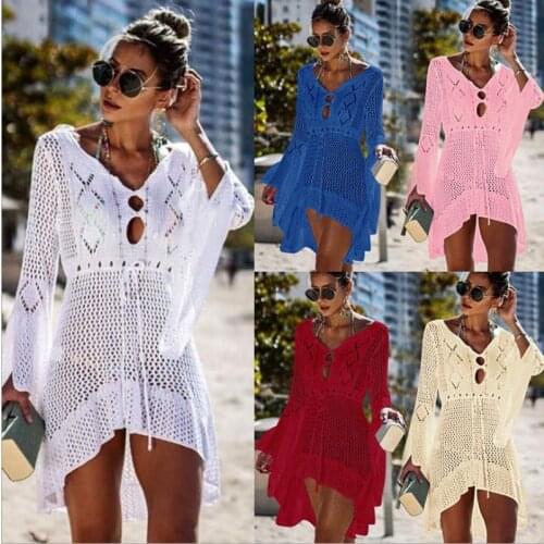 Sexy Cover Up Bikini Women Swimsuit Cover-up Beach Bathing Suit Beach Wear Knitting Hollow Beach Holiday Blouse Beach Dress