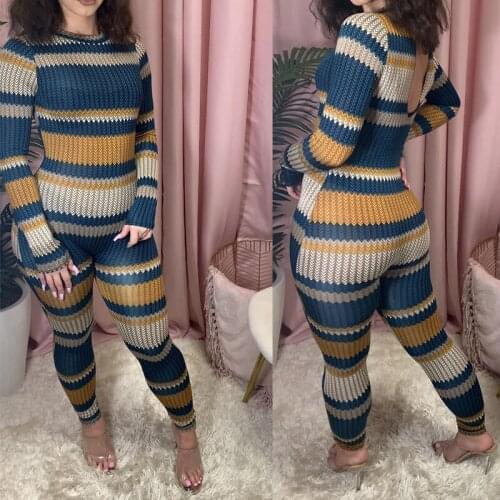 TNNAOFF Sexy rib Bodycon rompers for Women fall winter Clothes Fashion long sleeve One Piece Club Outfit Jumpsuit Streetwear