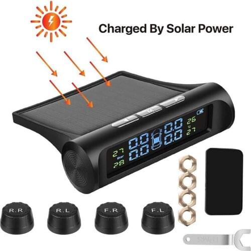 Smart Car TPMS Tyre Pressure Monitoring System Solar Power Digital LCD Display Auto Security Alarm Systems Tyre Pressure