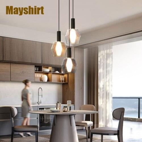 Modern Iron Glass LED Pendant Lamp Bedroom Bedside Living Room Decor Dining Room Furniture Kitchen Island Pendant Light Fixtures