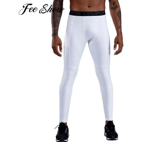 3 Colors Men Tracksuit Athletic Gym Running Exercise Fitness Tights Legging Yoga Pants Middle Waist Sports Leggings with Pocket