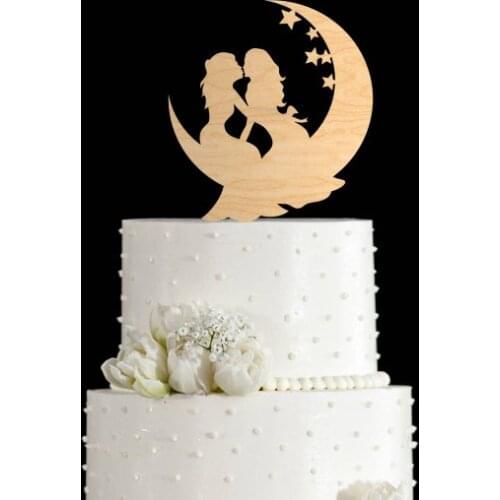 Lesbian wedding topper,moon cake topper,Mrs and mrs