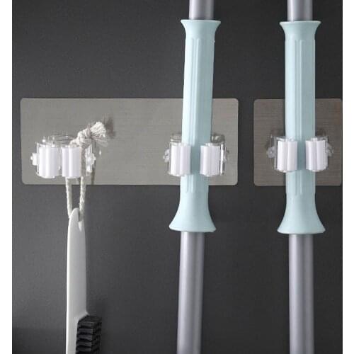 2/4 Pcs Wall Mounted Mop Hanger Organizer Broom Holder Home Storage Rack Bathroom Suction Hanging Pipe Hooks Household Tools