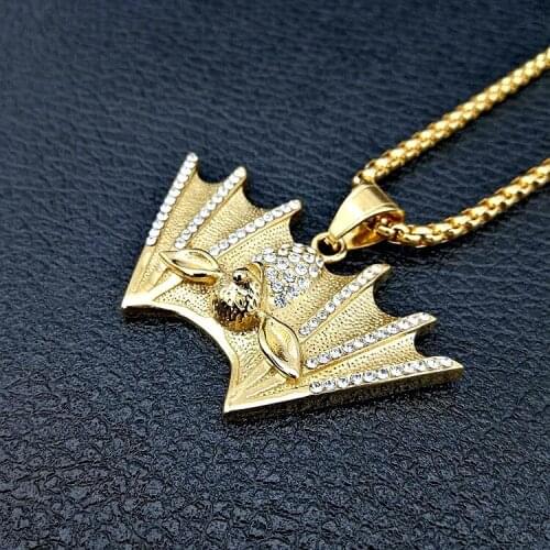 High Quality hiphop Halloween Necklace gold color with zircon Vampire Vintage Bat Pendant For Men And Women Drop Shipping