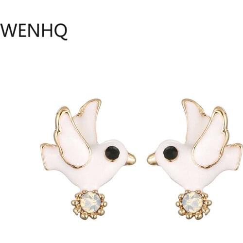 WENHQ 2021 Cute Peace Dove Clip on Earrings Without Pierced for Girls Student Birthday Party Fake Cuff Earrings Fashion Jewelry