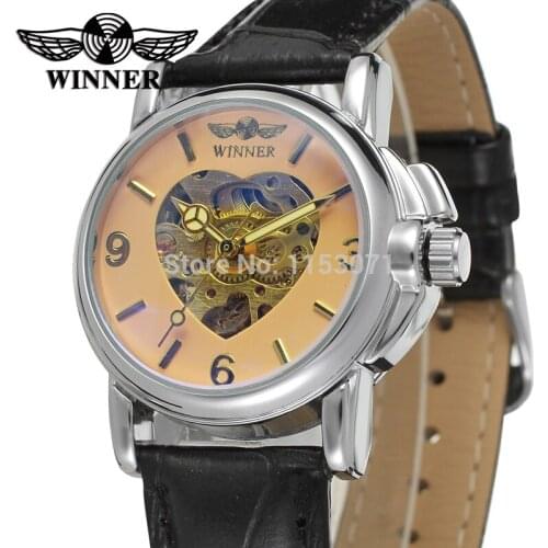 WRL8011M3S5 Latest Winner Automatic women pink color dress wristwatch leather strap factory company free shipping