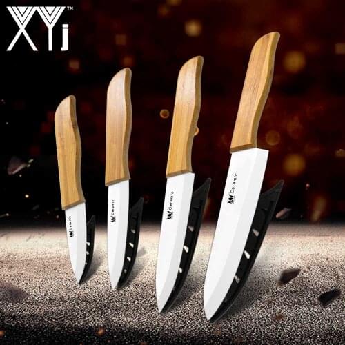 XYj Ceramic Chef Knives Zirconium Oxide Ceramic Cleaver Fruit Utility Slicing Chef Kitchen Knife Sets Bamboo Handle Cutlery