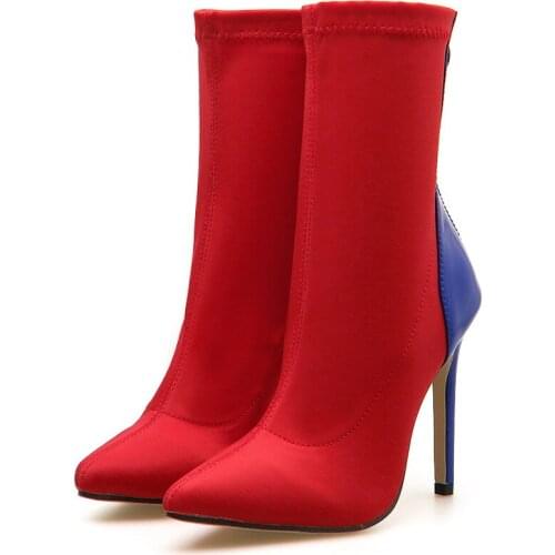 2020 fashion point toe ankle boots patchwork boots women runway mixed color booties dress shoes thin heel party shoes booties