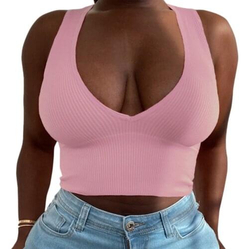 Women Summer Vest, Solid Color Ribbed Wide Shoulder Strap V-Neck Sleeveless Crop Tops for Girls, 4 Colors