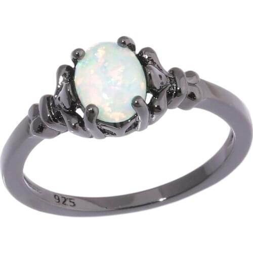 CiNily Created Green Fire Opal Black Gold filling Wholesale Simple Jewelry for Women Wedding Engagement Ring Size 6-9 OJ9597