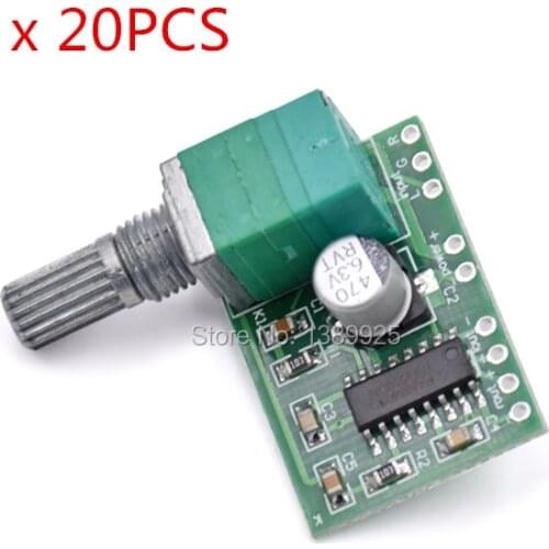 20pcs Super Mini PAM8403 DC 5V 2 Channel USB Digital Audio Amplifier Board Module 2 * 3W Volume Control & Potentionmeter Switch