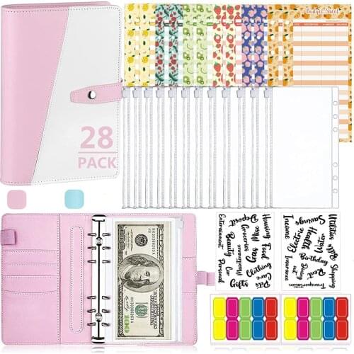 29 Pieces A6 Budget Binder with Cash Envelopes, Money Saving Binder with Binder Pockets, Zipper Envelope, Expense Budget Sheets