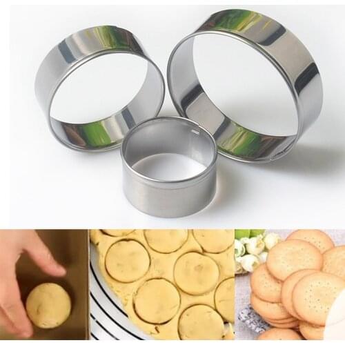 3Pcs/set Stainless Steel Cake Biscuit Mould Portable Round Shape Pastry Baking Moulds Kitchen Cookie Cutter Baking Accessories