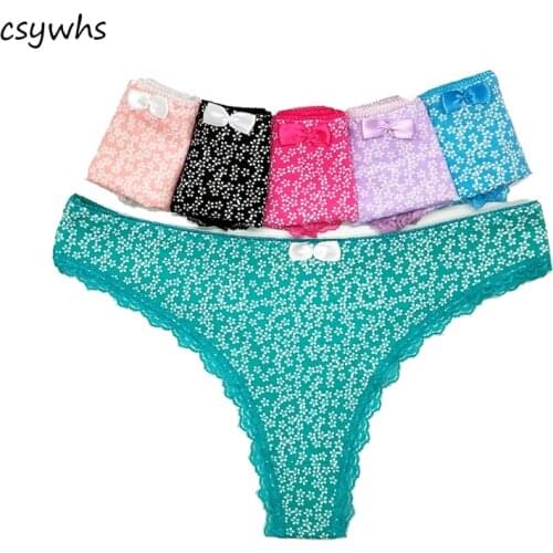 CSYWHS 5pcs Lot Sexy Women Thongs and G-strings Cotton Print Panty Low Rise Underwear Briefs Thongs Seamless Panties Tangas