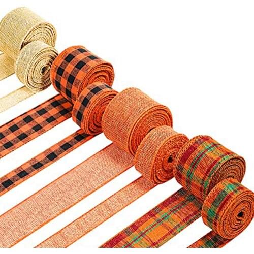 8 Rolls 5 Yards Thanksgiving Theme Plaid Ribbon Multi-color Plaid Ribbons Gift Wrapping Decoration Ribbon ​Fall Plaid Ribbon