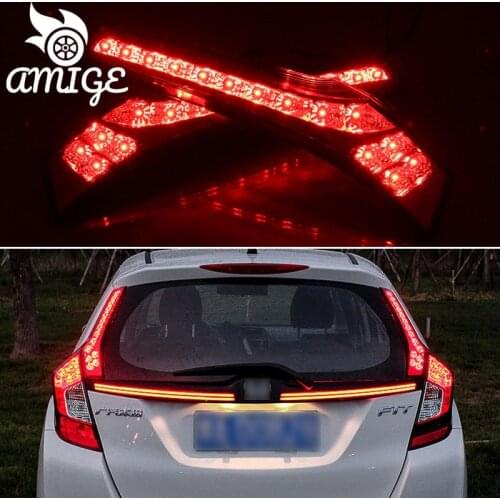 AMIGE 12V Reflector Car LED Bumper Lamps For Honda Jazz Fit 2015 2016 2017 Taillights Rear Fog Lamp Brake Light