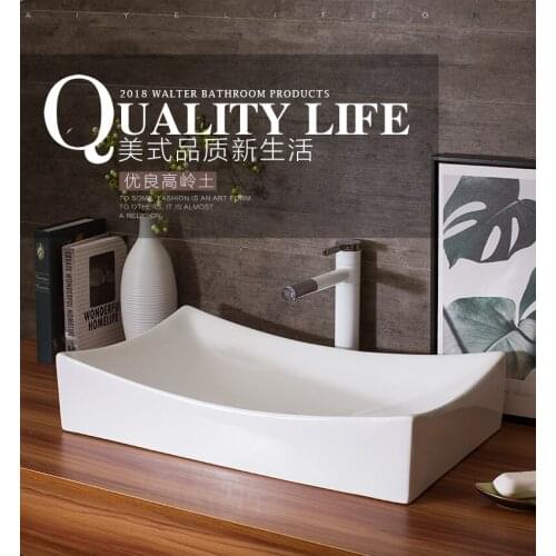 White Rectangular Handmade Europe Vintage Style Ceramic Bathroom Countertop Bathroom Sink hand painted ceramic sink