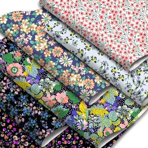 Floral Theme Faux Leather Sheets Blossom Flowers Printed Synthetic Leather Fabric 20x33cm Sewing Materials for DIY Earrings Bow