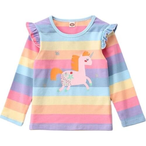 Childrens long-sleeved T-shirt spring and autumn new girl rainbow childrens clothing little girl pure cotton P4272