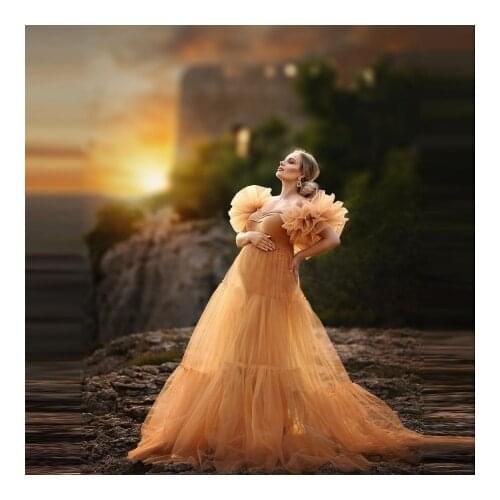 2021 Long Sexy Tulle Maternity Dresses Puffy Short Sleeves Ruffles Sweethear Stretch Custom Made Puffy Tulle Pregnancy Photo Sho