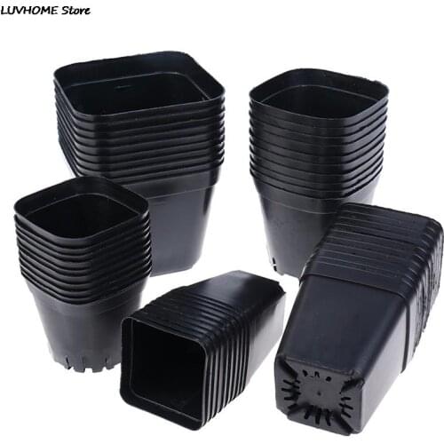 10pcs Black Color Flower Pots Planters Pot Trays Plastic Pots Creative Small Square Pots For Succulent Plants 5 SIZE