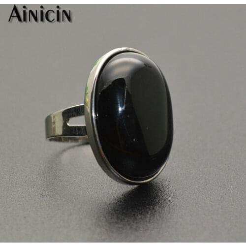 Natural Black Onyx Oval Surface Simple Style Agate Adjustable Ring For Men and Women Jewelry fashion Birthday Gift Jewelry