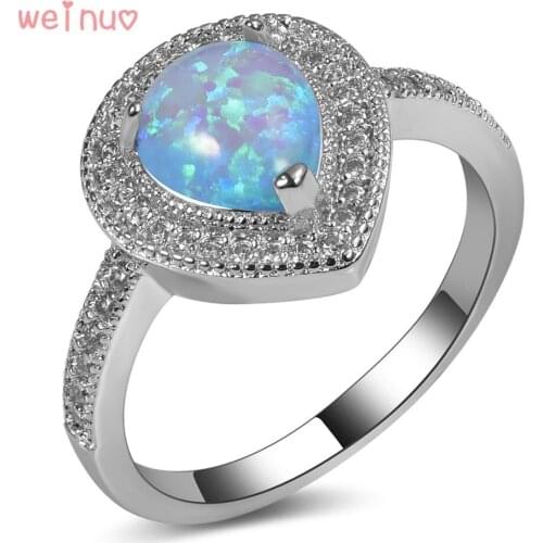 Weinuo Blue Opal White Crystal Drop Type Ring 925 Sterling Silver Top Quality Fancy Jewelry Wedding Ring Size 5 6 7 8 9 10 11