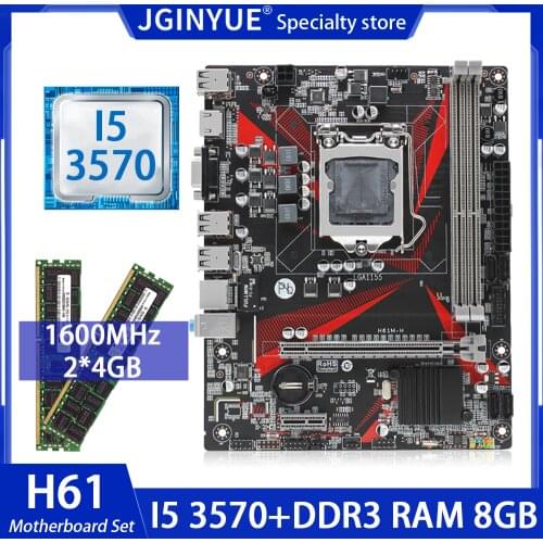 JGINYUE H61 motherboard LGA 1155 set kit with Intel G2130 processor and 8GB(2*4GB) DDR3 Desktop RAM memory H61M-H