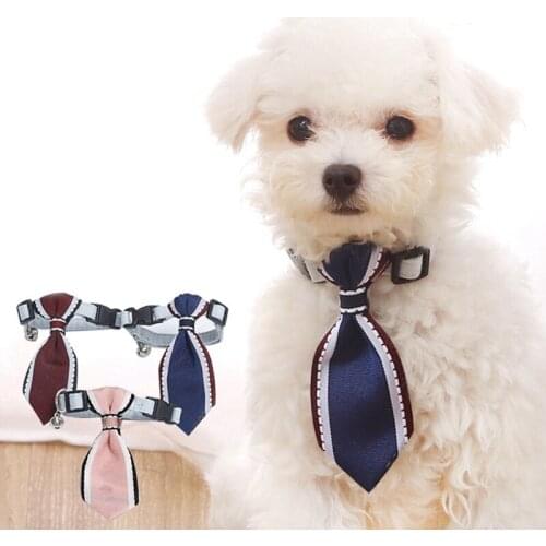 4PCS New Dog Cat Collar Set Cotton Striped Bow Tie Pet Dogs Adjustable Suit Bowtie with Bell Dog Necktie For Party Wedding