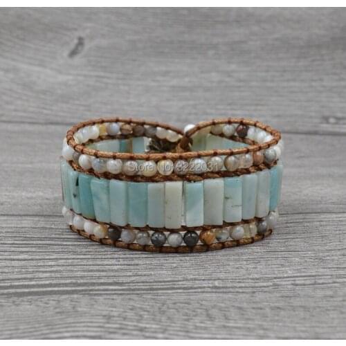 Leather Bracelets Handmade Natural Stones Drusy Charm Multilayers Wrap Bracelets Handmade Boho Bracelets Gifts Wide Bracelets