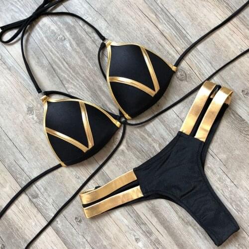 High Waist String Bikini Set Women Leopard Color Block Swimwear Summer Beach Halter 2 Piece Swimsuit Woman Lingerie Bathing Suit