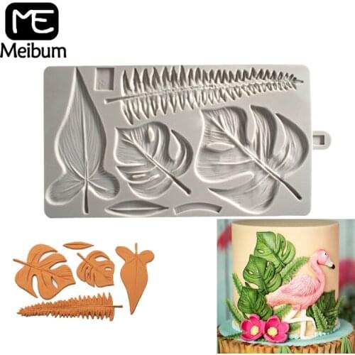Meibum Turtle Leaf Silicone Fondant Cake Mold Tropical Leaves Gum Paste Sugar Craft Border Decorating Mould Chocolate Pastry Pan