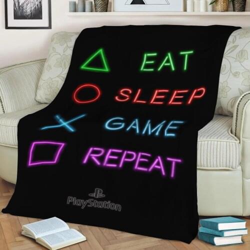 Eat Sleep Game Repeat Throw Blanket Print on Sherpa Blankets Soft for Sofa Customized DIY Plush Thin Quilt