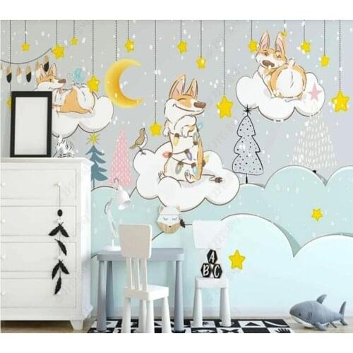 Papel de parede hand-painted starry sky moon cartoon puppy childrens room 3D wallpaper mural,living room home decor