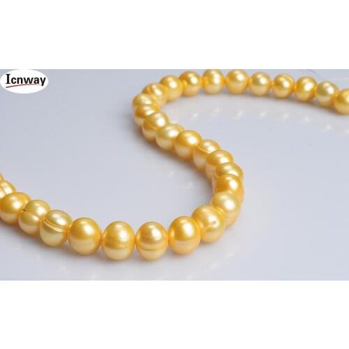 Natural yellow Freshwater Pearl 10-11mm round 15inches DIY necklace bracelet earring FreeShipping Wholesale