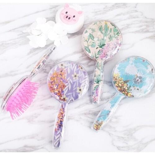 New Cartoon Cute Sequins Fruit Round Anti-static Hair Brush Massage Comb Shower Wet Detangle Hair Brush Salon Hair Styling Tools