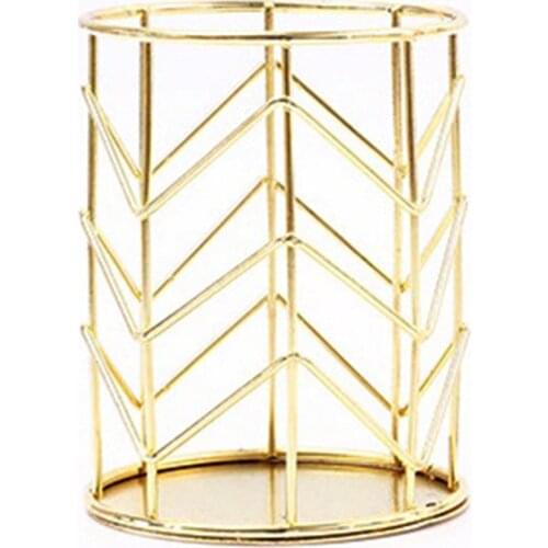 2020 New Hollow out Makeup Brush Pot Holder Organizer Iron Round Practical Pen Pencil Cup Stationery Container Storage