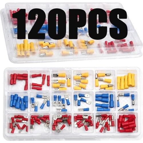 120Pcs Crimp Terminals Connector 22-10AWG Assorted Insulated Butt Cable Wire Connectors Kit for Cars Vans Motor
