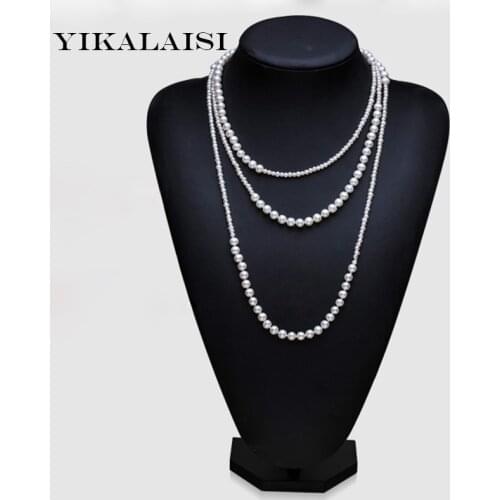 YIKALAISI 2017 long natural pearl necklace 3-4/6-7mm 100% real freshwater pearl jewelry 160 cm Necklace For Women Best Gifts
