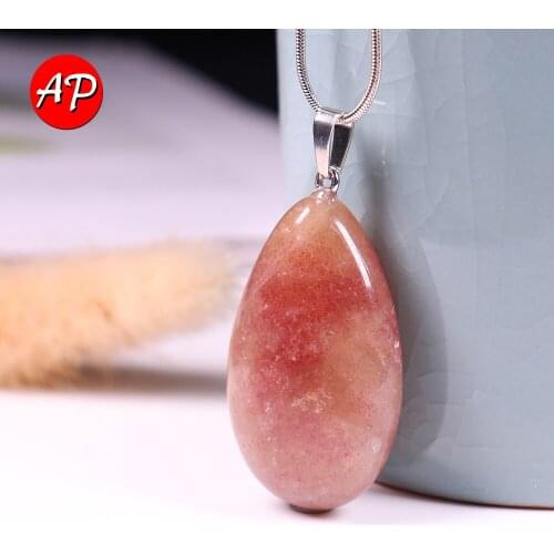 1pc Natural Strawberry Quartz Crystal Specimen Healing Stone Water Drop Pendant And Pink Gemstone Jewelry Necklace for Gifts