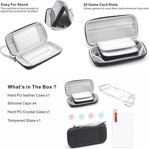 4-in-1 Portable EVA PU Hard Shell Carrying Case Storage Bag with 20 Card Slots for Nintend Switch NS Game Console Easy for Stand