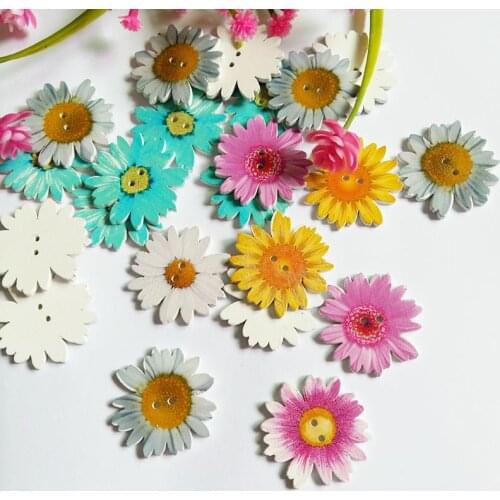 30pcs Mixed Chrysanthemum 35mm 2 Hole Wooden Buttons DIY Decor For Child Clothing Sewing Buttons Crafts Decorative accessories