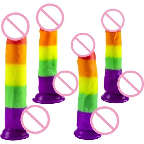 1 Pcs Rainbow Colors Penis Sexy Lesbian Hardcore Toy Gay Virtual Penis Game Sex Toys for Women Man Female Masturbator