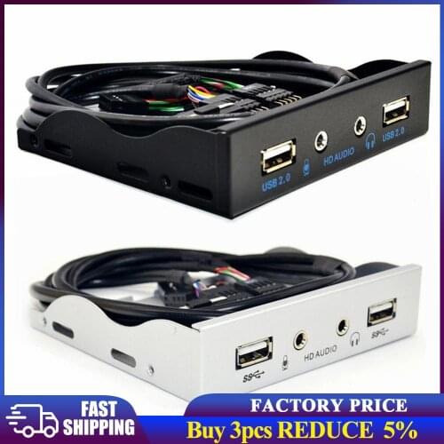 3.5 inch 9Pin to 2 USB 2.0 Port HUB Splitter Floppy Bay HD Audio 3.5mm Earphone Jack Expansion Front Panel Rack for Computer PC