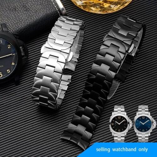 24mm solid fine steel watch with steel band for Panerai pam441 111 382 mens watch butterfly buckle accessories Free shipping