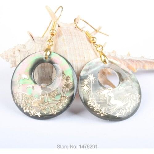 Fashion Jewelrly 30x30MM Natural Abalone Shell Mermaid Donuts Dangle Earrings 1Pair For Women