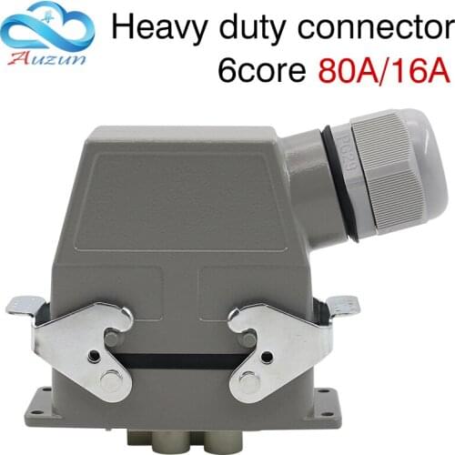 Heavy-duty connector rectangular plug six core 80A 16A 500V Top and side lines waterproof hot runner Single button
