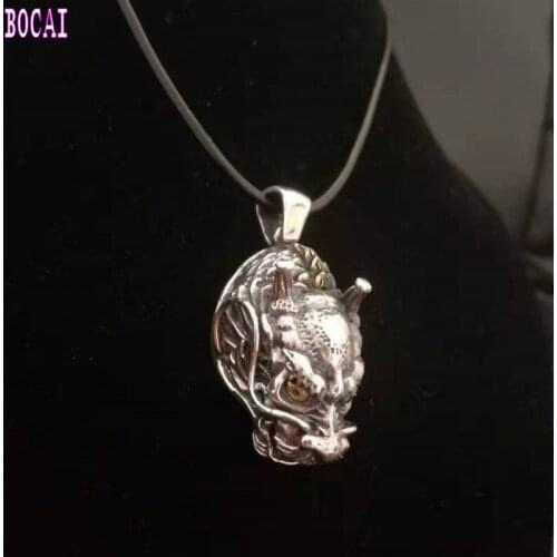 Thai silver Retro Vintage pendant carved dragon personality unique Necklace Pendant 925 sterling silver jewelry